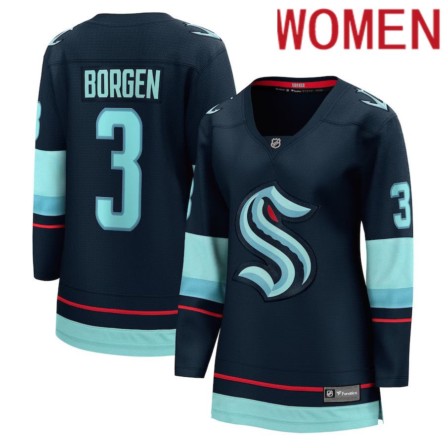 Women Seattle Kraken #3 Will Borgen Fanatics Branded Deep Sea Blue Home Breakaway Player NHL Jersey->women nhl jersey->Women Jersey